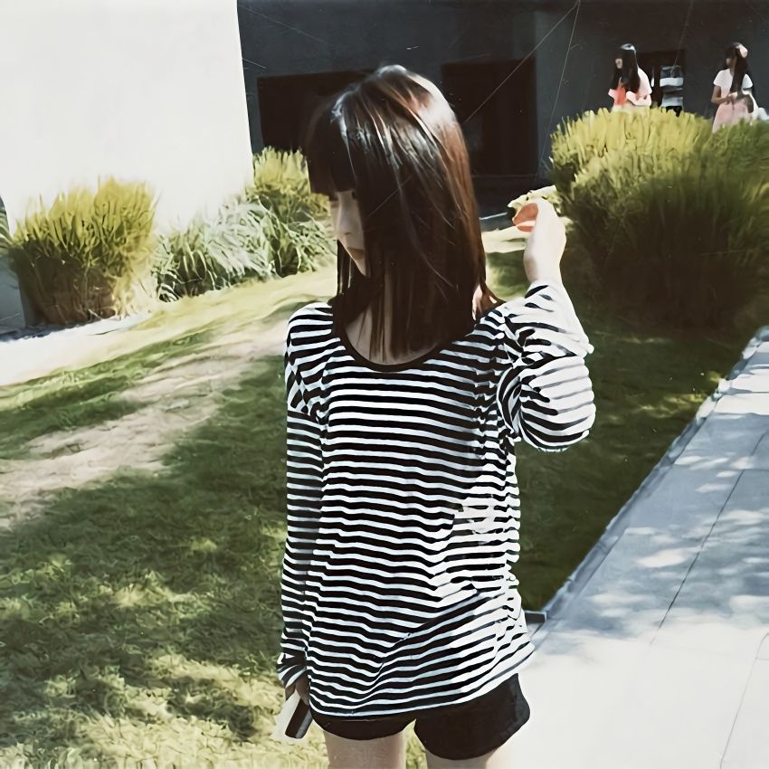 快手网红同款套装童装撞色条纹宽松长袖T恤防晒空调罩衫上衣短裤