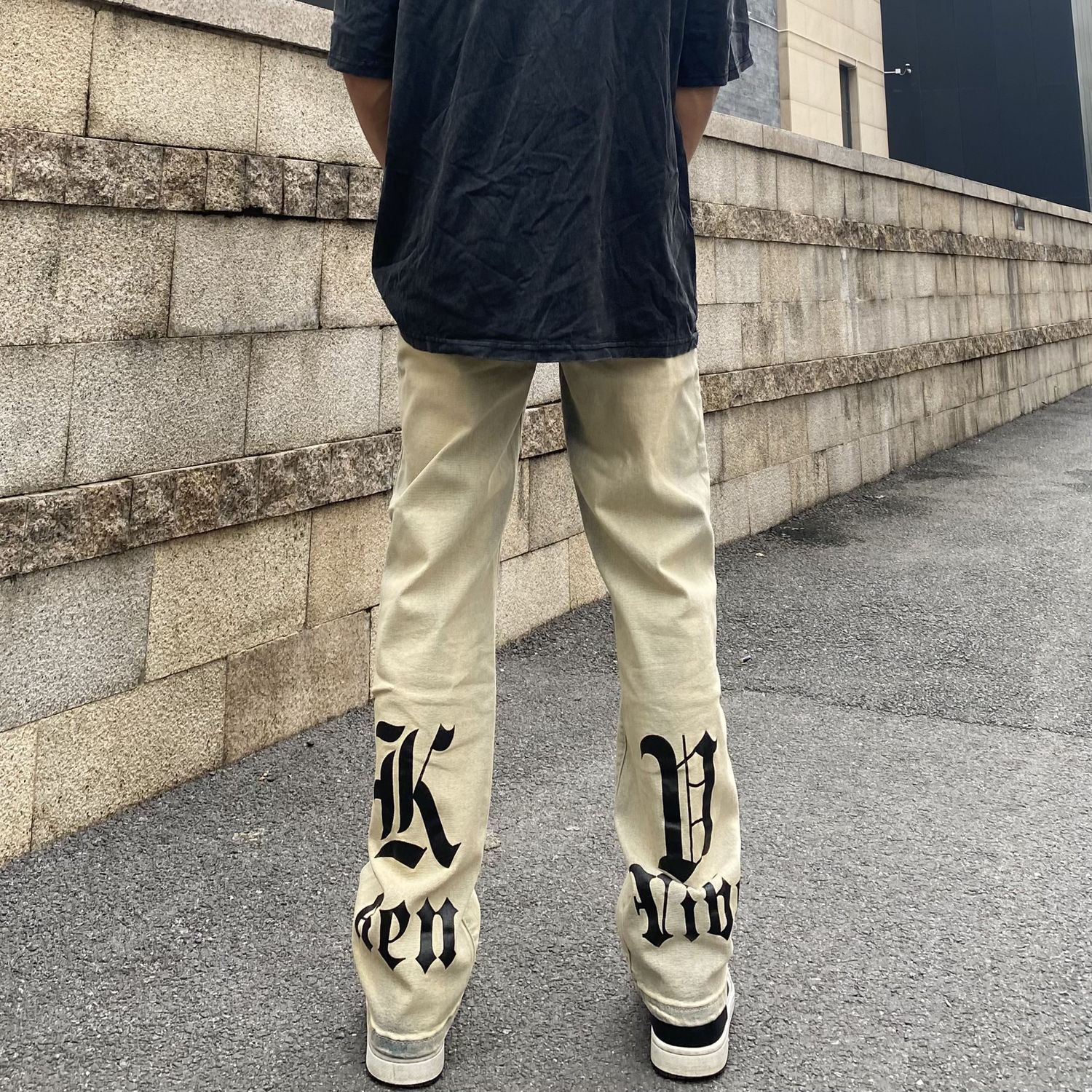 牛仔裤直筒宽松水洗泛黄长裤子潮