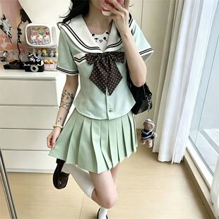 2026夏季薄荷绿短袖款新品水手服搭浅绿短裙套装中大童JK学院风女
