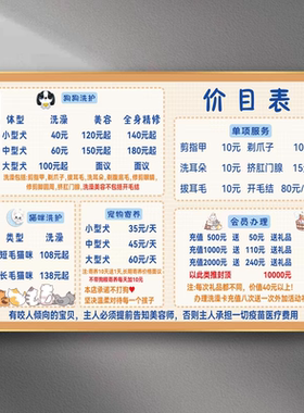 宠物店价格表猫狗店价格表展示牌价格表价格表价格表价格表