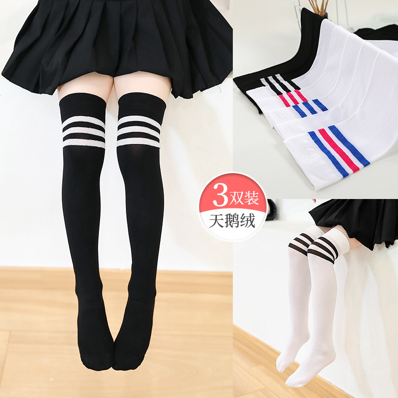 薄款过膝长筒袜女童条纹搭校服裙