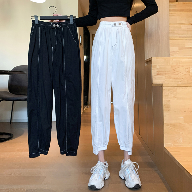 夏季ins大码女装胖妹妹胯大腿粗的裤子休闲宽松高腰九分裤萝卜裤