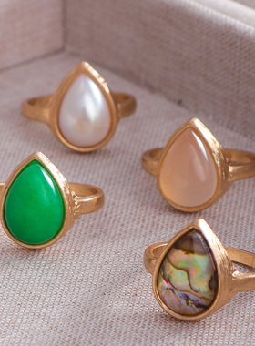 原创设计 欧美风饰品 水滴形天然石合金时尚个性简约戒指女