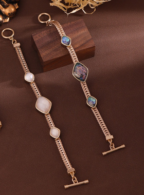 原创设计欧美风饰品合金复古时尚鲍鱼贝白贝壳百搭质感气质手链女