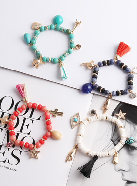 欧美风串珠五角星眼睛质感手链