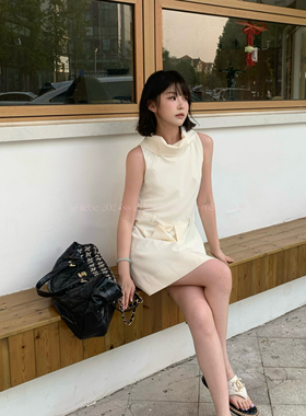 LE LIEBE 矜贵感！无袖白色简约韩版连衣裙 气质高级感 立领翻领