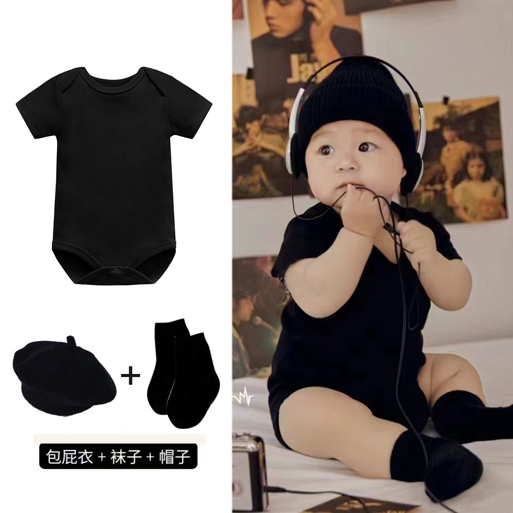 清仓婴幼儿连体衣包屁衣信封领哈衣新生儿纯棉三角哈衣百日拍照服