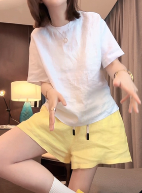 2026夏新款短款亚麻短袖T恤女潮流时尚宽松百搭显瘦圆领白色上衣