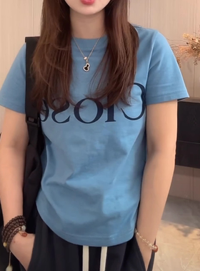 潮牌字母印花圆领短袖T恤女2025夏季新款简约休闲百搭显瘦上衣ins