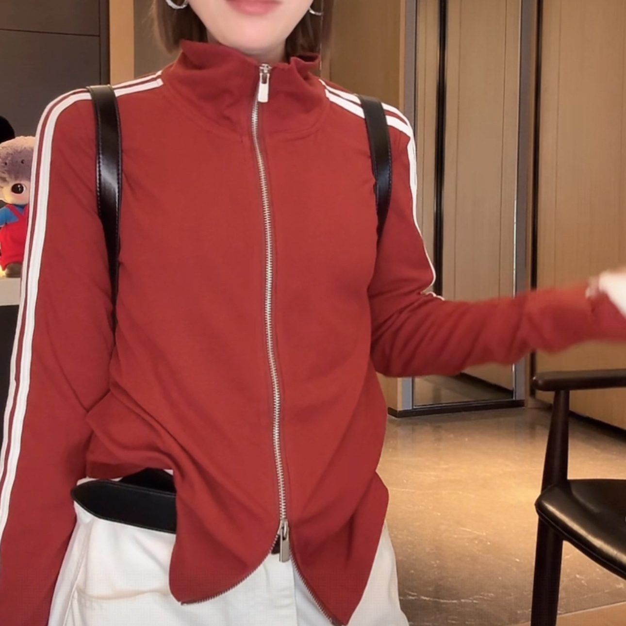 双拉链立领长袖外套女