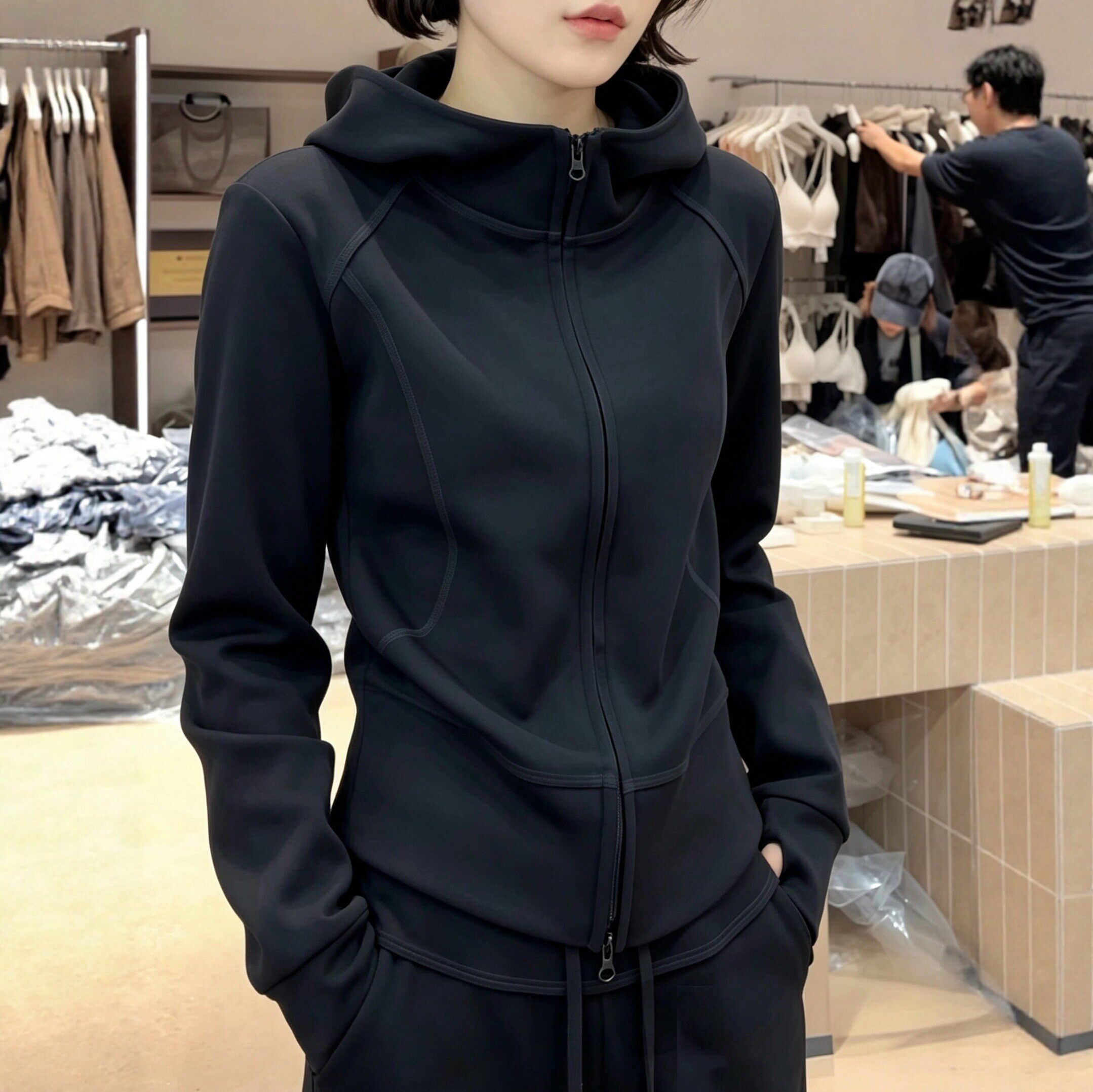 小蛮腰纯色加绒连帽卫衣女2026秋冬新款时尚气质显瘦立体裁剪上衣