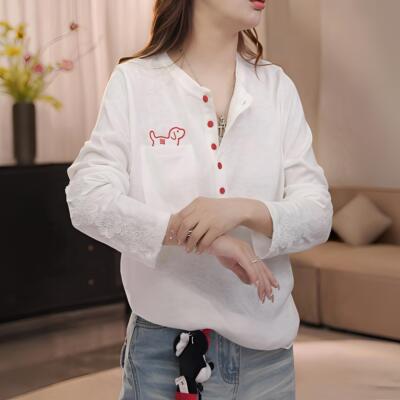 【送运费险】卡通刺绣长袖T恤女
