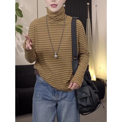 【送运费险】双面绒条纹高领长袖