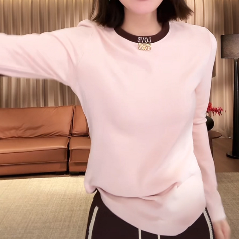 高级感刺绣双面绒打底衫女2025秋冬新款潮牌时尚百搭显瘦长袖T恤