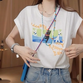 设计感卡通兔子印花短袖 上衣ins 百搭显瘦蝙蝠袖 T恤女2026夏季 新款