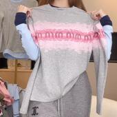 重工扎染字母印花圆领长袖 T恤女2026春新款 休闲百搭显瘦正肩上衣