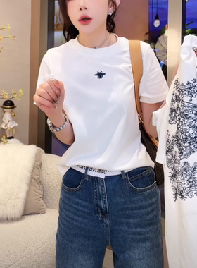 欧货2026春夏新款蝴蝶刺绣短袖T恤女宽松百搭显瘦潮流打底衫上衣