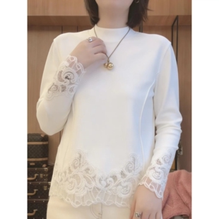 设计感打底衫 法式 时尚 T恤女2026早春新款 花雾蕾丝拼接双面绒长袖