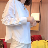 高级感木耳边拼接长袖 休闲简约百搭上衣ins 时尚 T恤女2026春季 新款