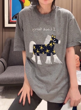 重工星纹斑马刺绣中长款短袖T恤女2026春夏宽松时尚设计感上衣ins