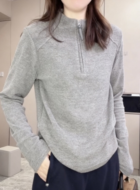 加厚双面德绒半拉链立领长袖T恤女2025秋冬新款百搭保暖打底衫ins