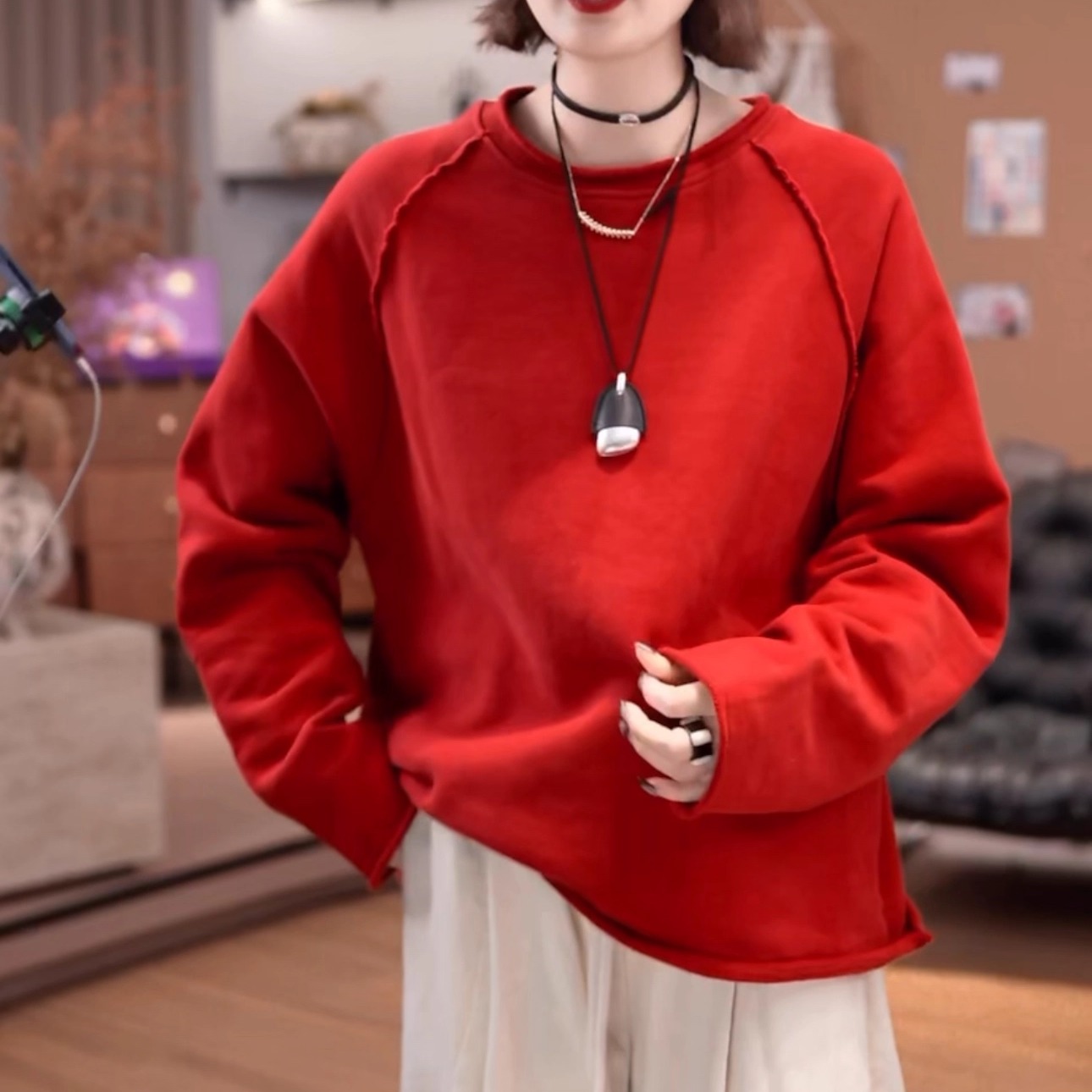 加绒糖果色毛边卫衣女2025秋冬新款潮流时尚宽松百搭显瘦纯色上衣