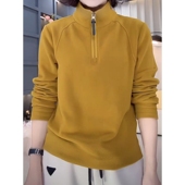 纯色双面绒半拉链立领长袖 T恤女秋冬新款 保暖百搭休闲打底上衣ins