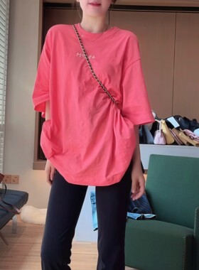 欧货字母数字印花中长款短袖T恤女2026夏新款慵懒风宽松百搭上衣