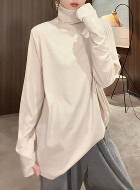 慵懒风磨毛高领纯色打底衫女2025冬季新款保暖宽松百搭中长款T恤