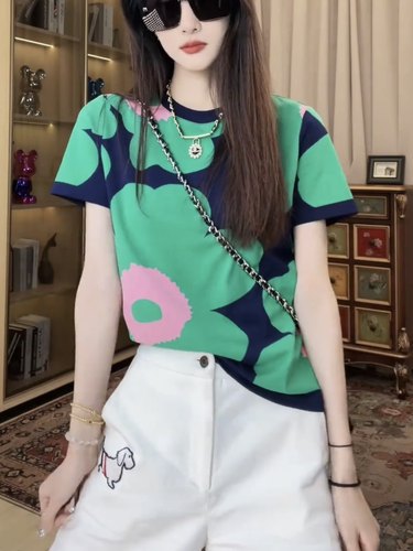 【送运费险】撞色印花短袖T恤女