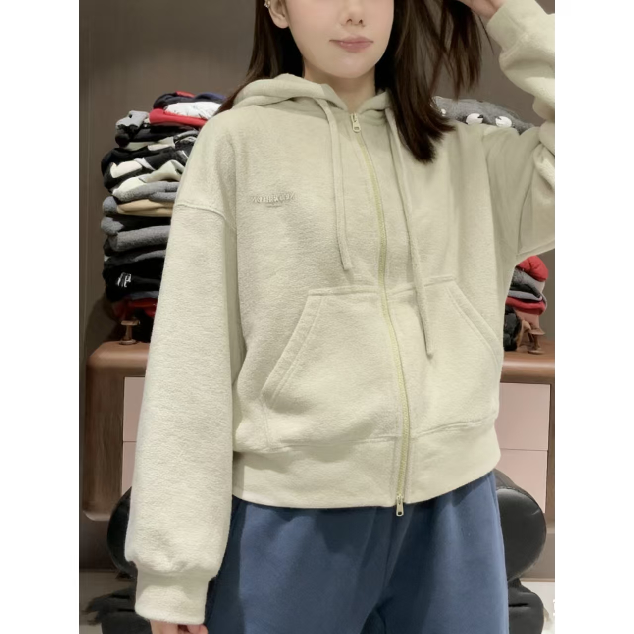 韩系纯色百搭连帽长袖卫衣开衫