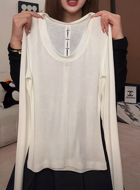 纯色后背镂空U领薄款长袖T恤女2026春夏新款休闲百搭显瘦打底衫