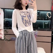 长尾猫印花薄款长袖T恤女2025夏季新款减龄休闲百搭套头防晒衫ins