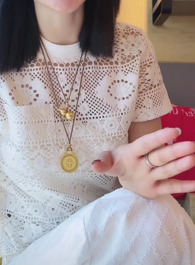 设计感简约纯色蕾丝镂空口袋短袖T恤女2026夏季新款百搭休闲上衣