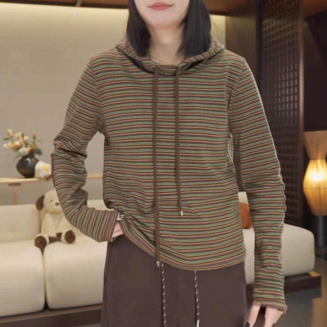 【送运费险】双面绒条纹连帽长袖