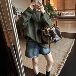 慵懒风棉亚麻薄长袖T恤女2026夏季新款宽松百搭松弛感中长款上衣