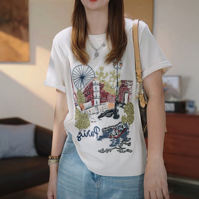 【送运费险】重工刺绣短袖T恤女