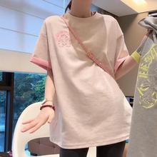 重工潮牌贴布绣撞色短袖T恤女2025夏季新款休闲百搭中长款上衣潮