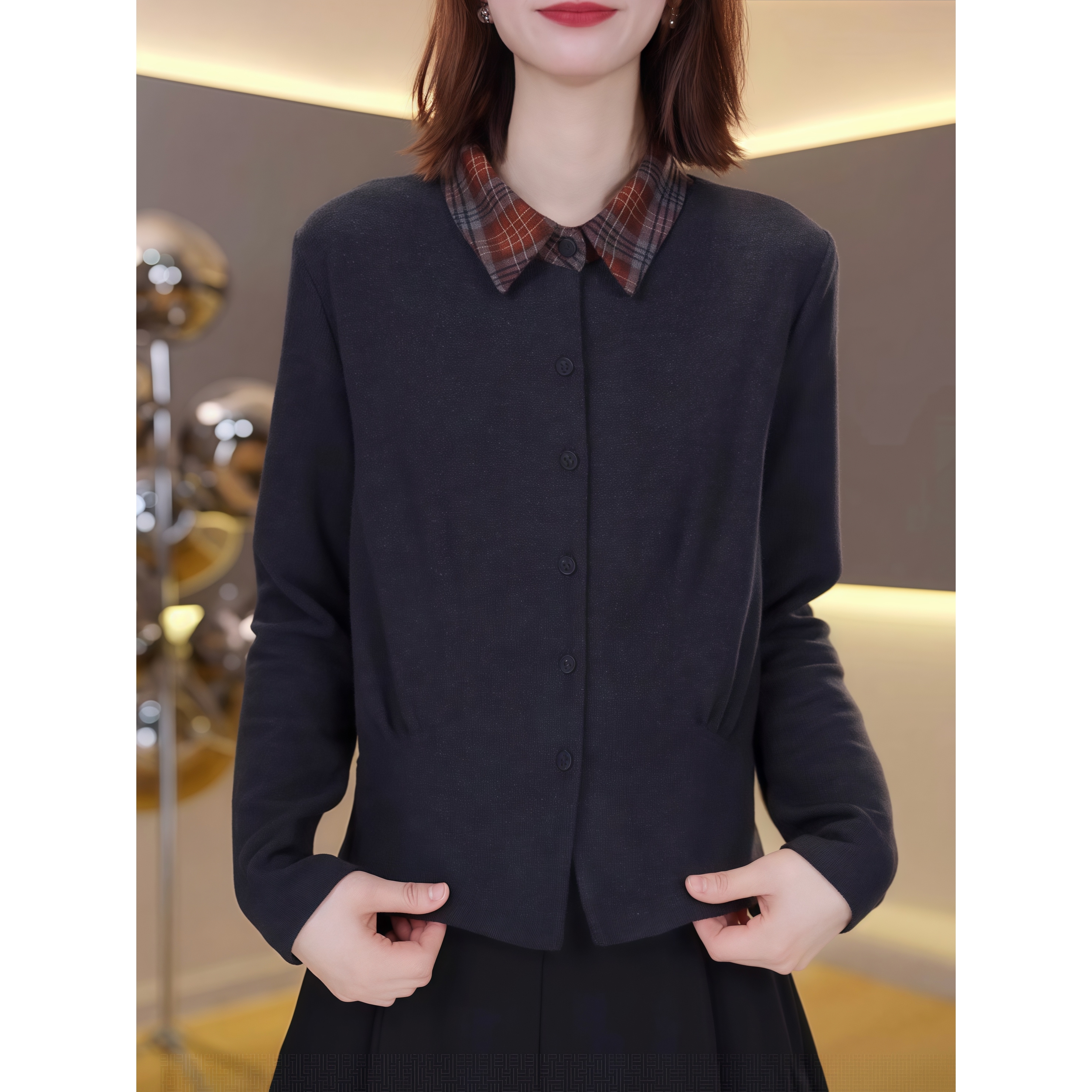 【送运费险】双面绒翻领格子上衣