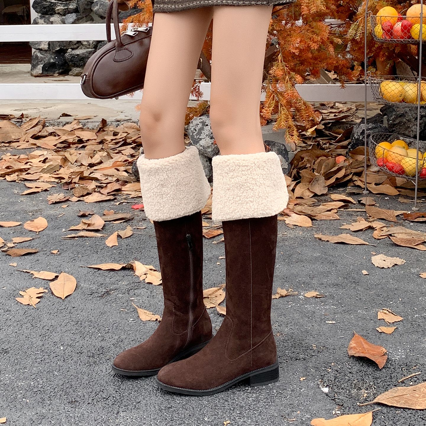 冬季新款两穿侧拉链过膝雪地靴