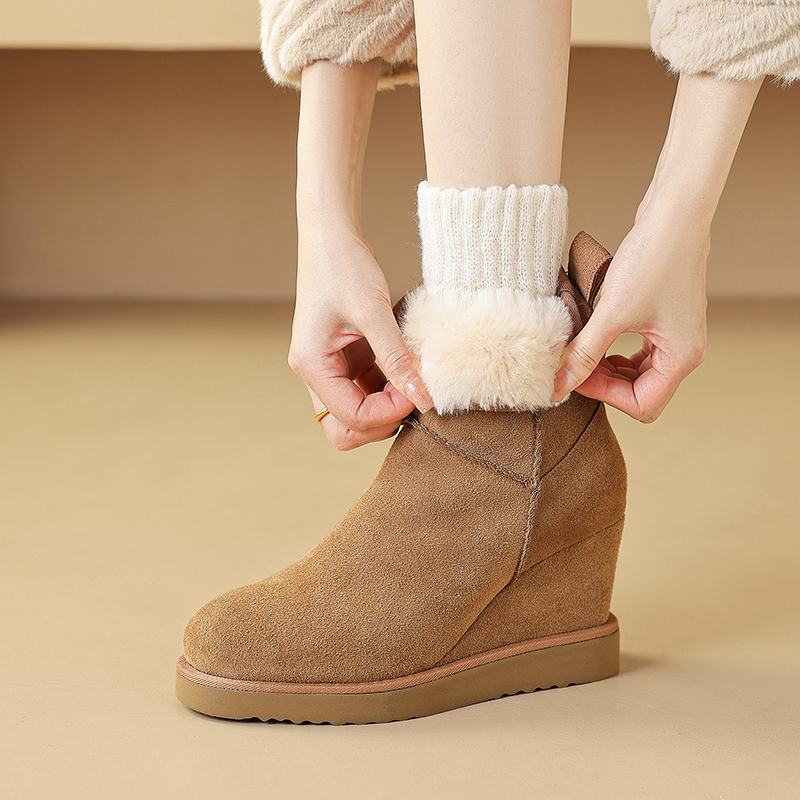 加绒加厚棉鞋小个子高跟翻毛短靴
