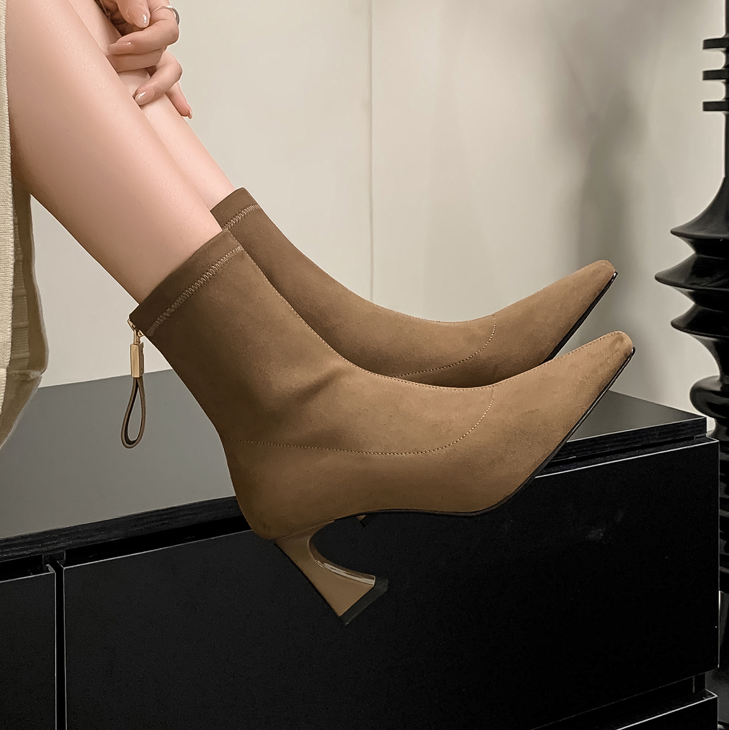 新款细跟方头弹力瘦瘦靴高跟鞋