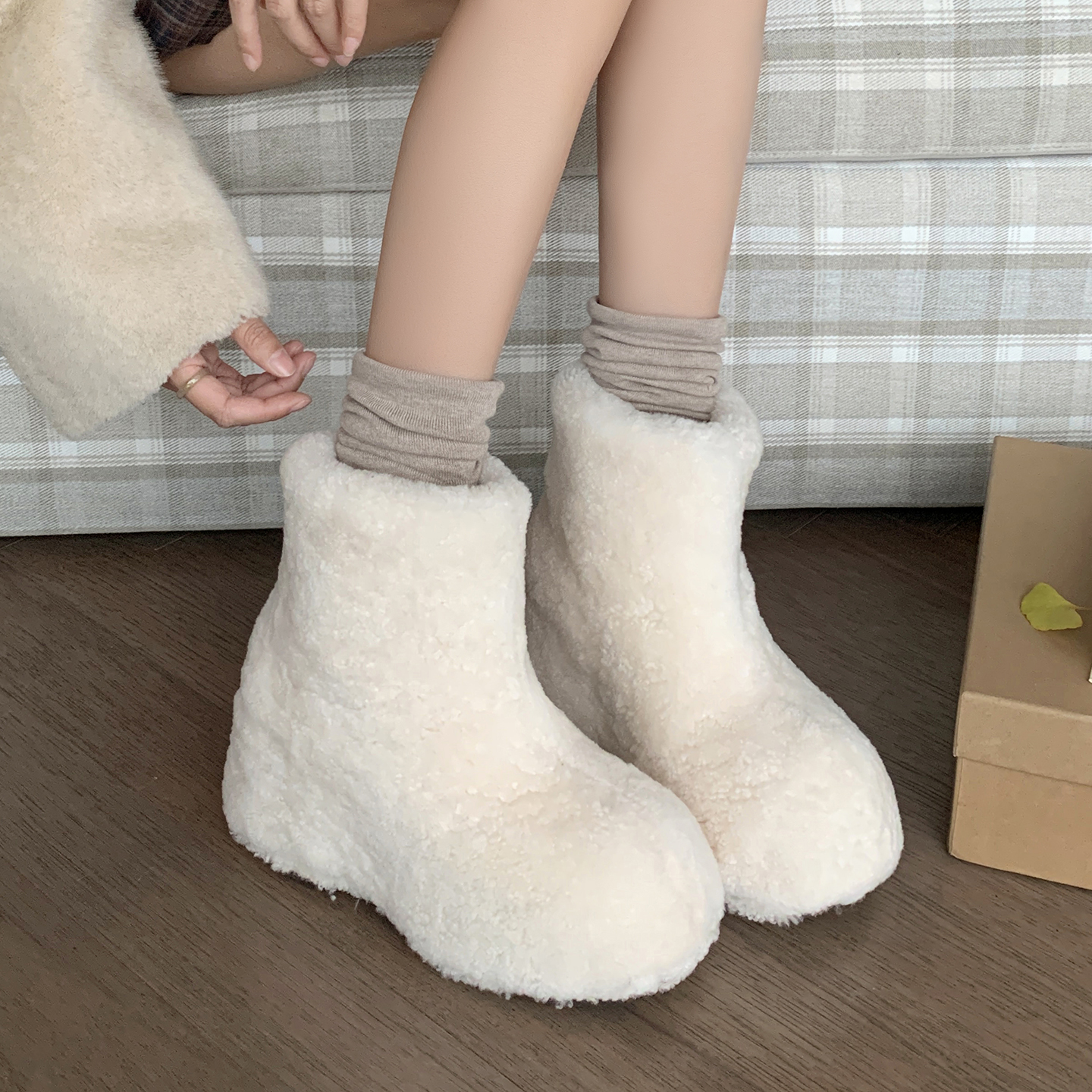 10.5cm厚底羊皮毛一体雪地靴女