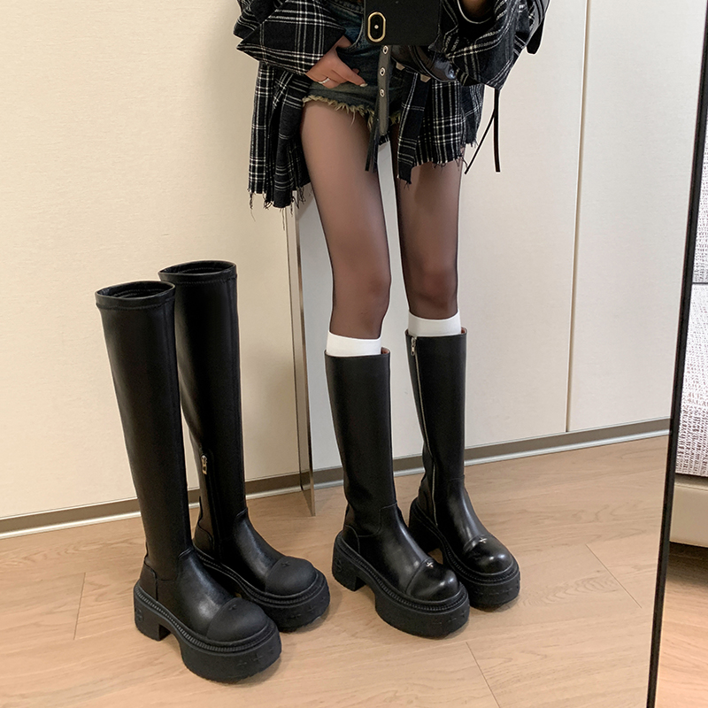 小个子厚底弹力瘦瘦靴显瘦骑士靴