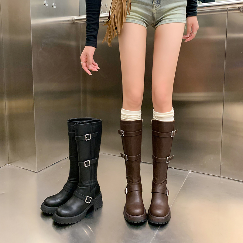 不过膝长靴粗腿胖mm大筒围骑士靴