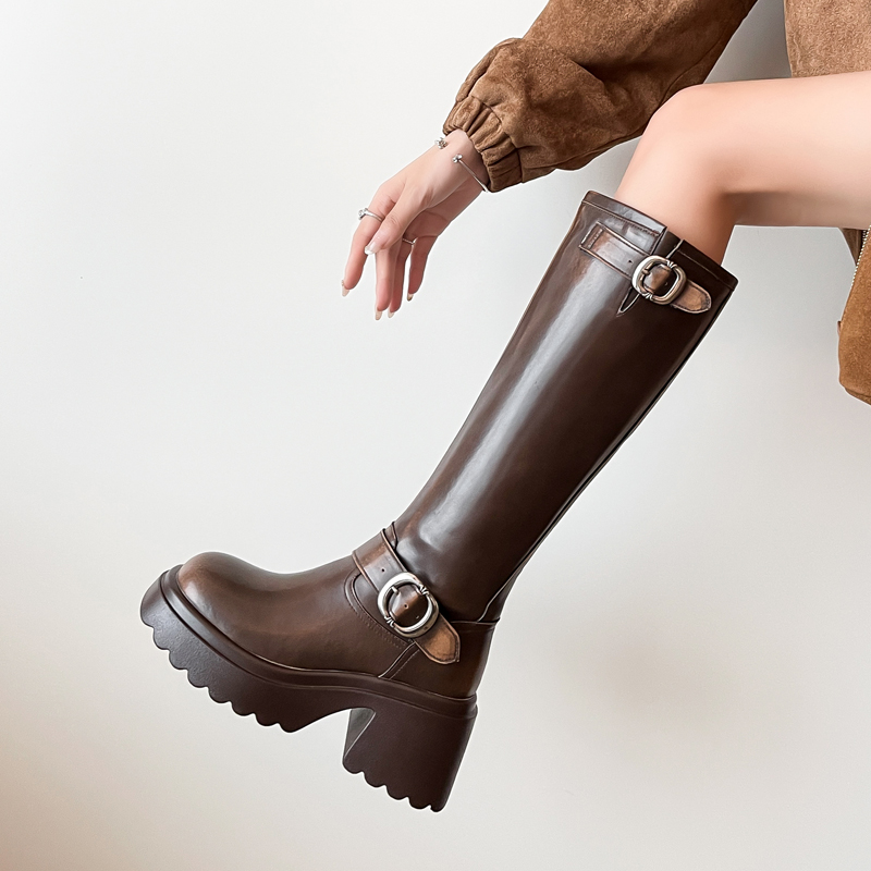 粗腿胖MM西部靴百搭大筒围骑士靴
