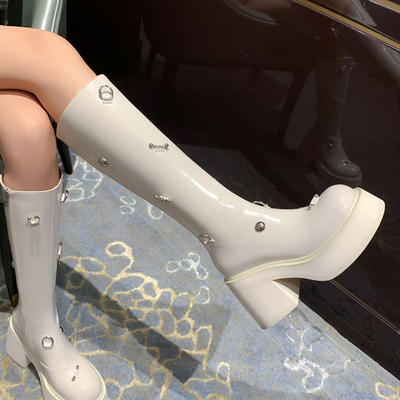 不过膝长筒靴厚底增高时装西部靴