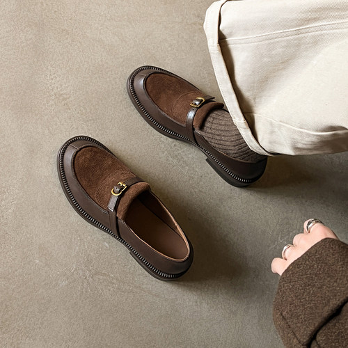 秋款棕色复古舒适老钱风乐福鞋