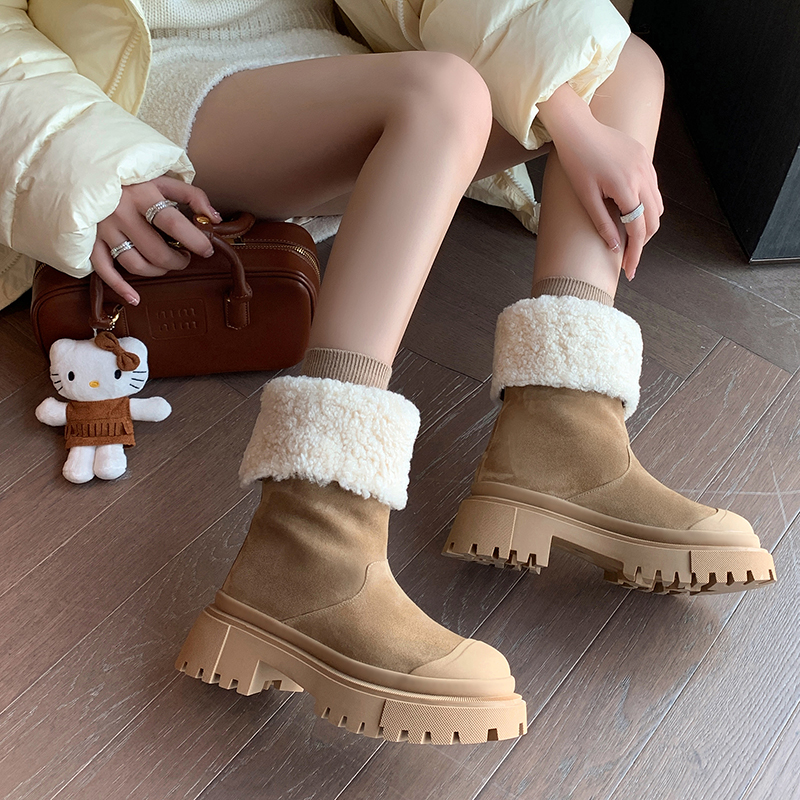 保暖舒适加绒厚底增高雪地靴女冬