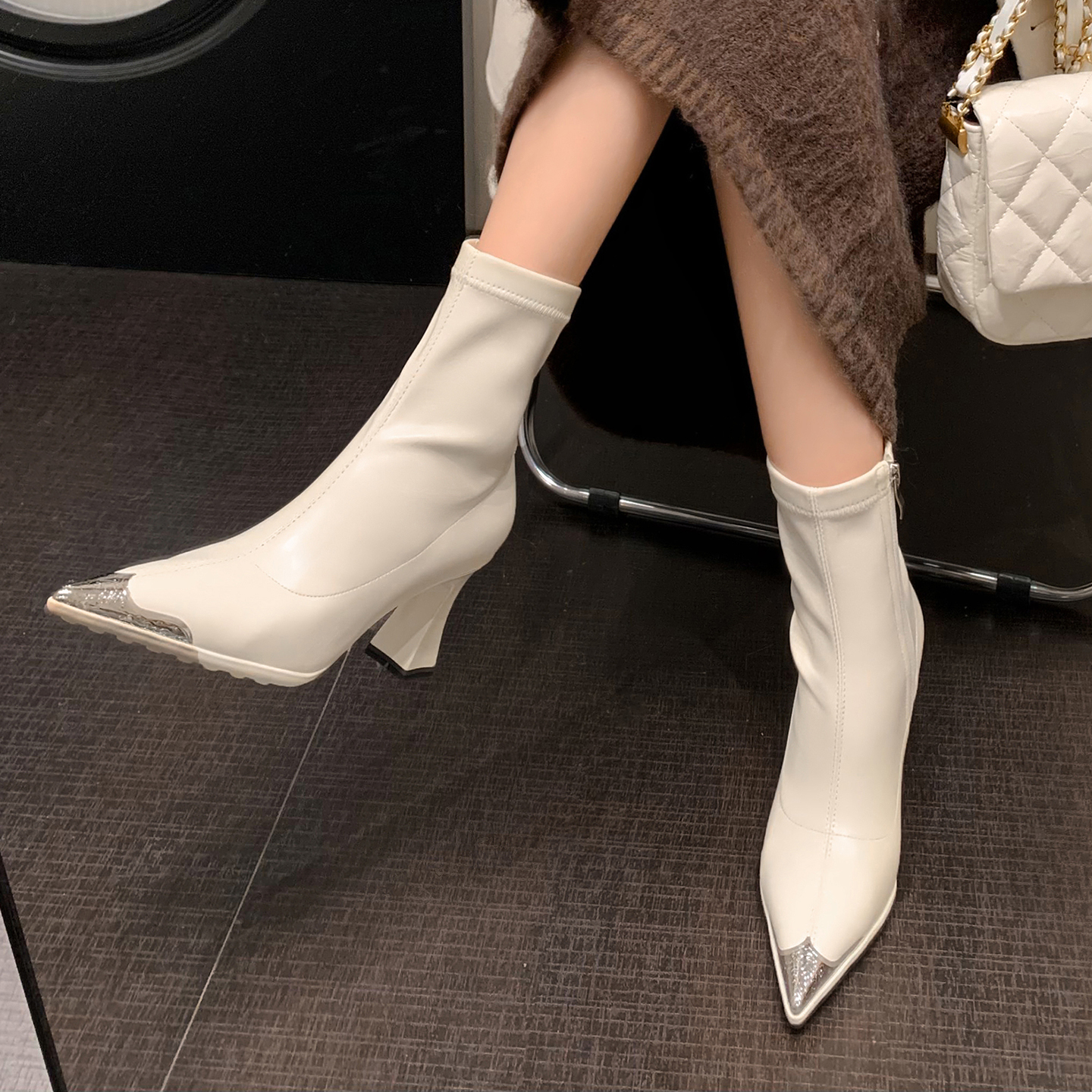 侧拉链气质高跟弹力瘦瘦靴